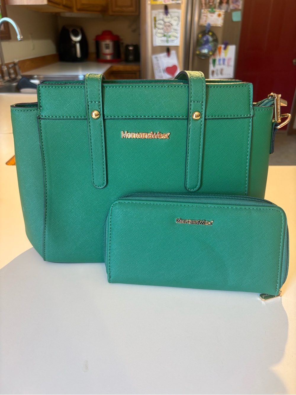 Montana West Green Structured bag with Matching Wallet